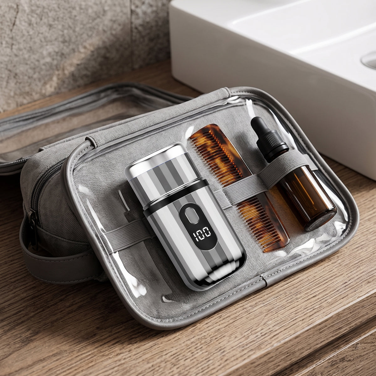 Mini Three-Ring Electric Shaver with LED Battery Display