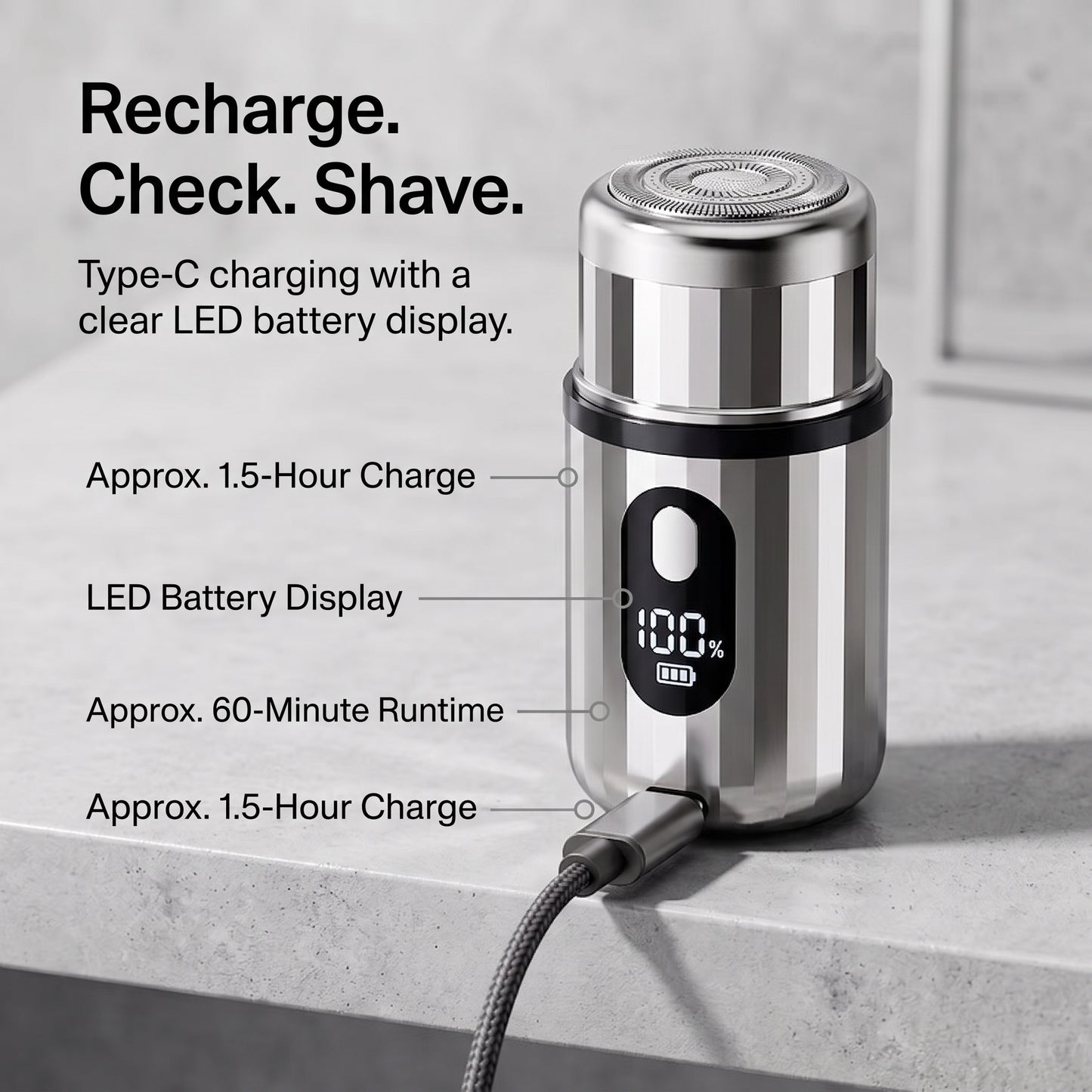 Mini Three-Ring Electric Shaver with LED Battery Display