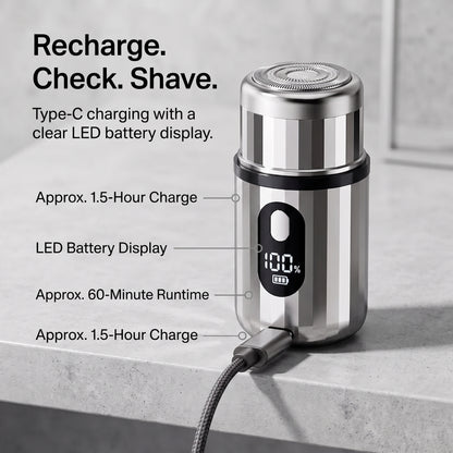 Mini Three-Ring Electric Shaver with LED Battery Display