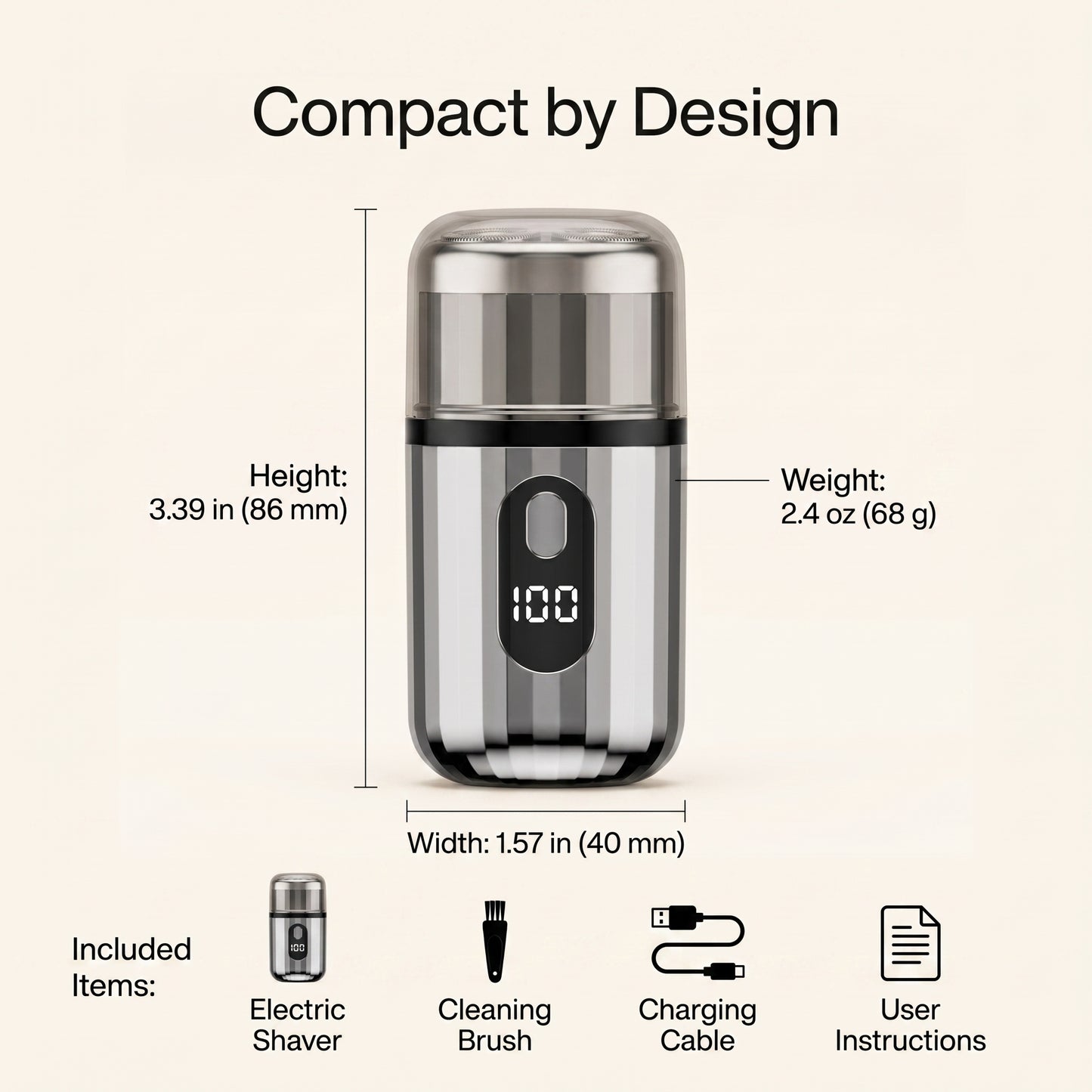 Mini Three-Ring Electric Shaver with LED Battery Display
