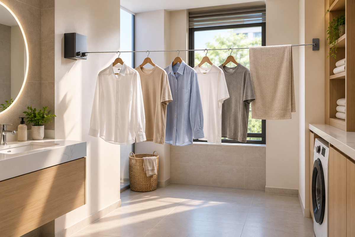 Wall-Mounted Retractable Clothesline with 13.8-Ft Locking Cable