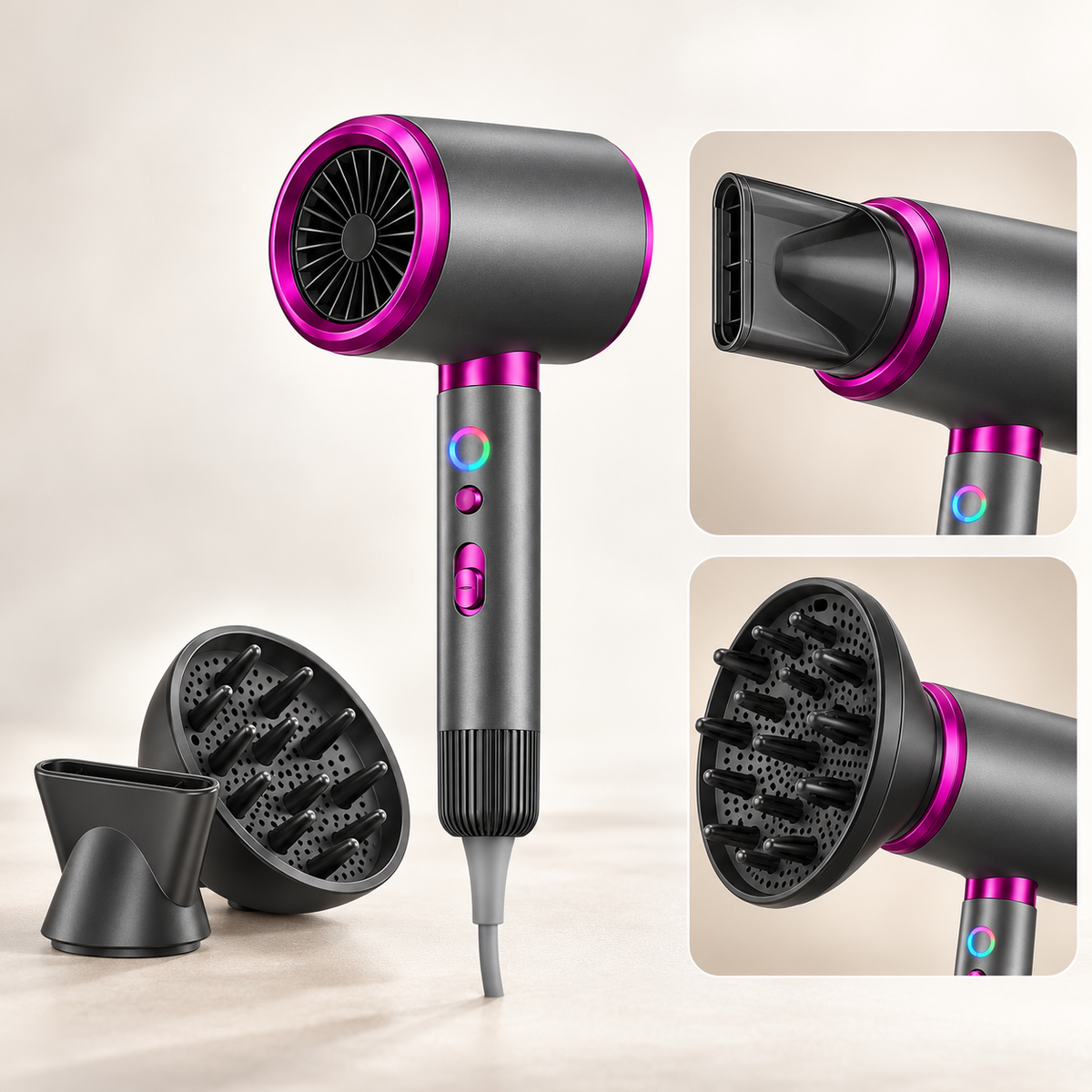 High-Speed Hair Dryer with LED Temperature Halo & Styling Attachments