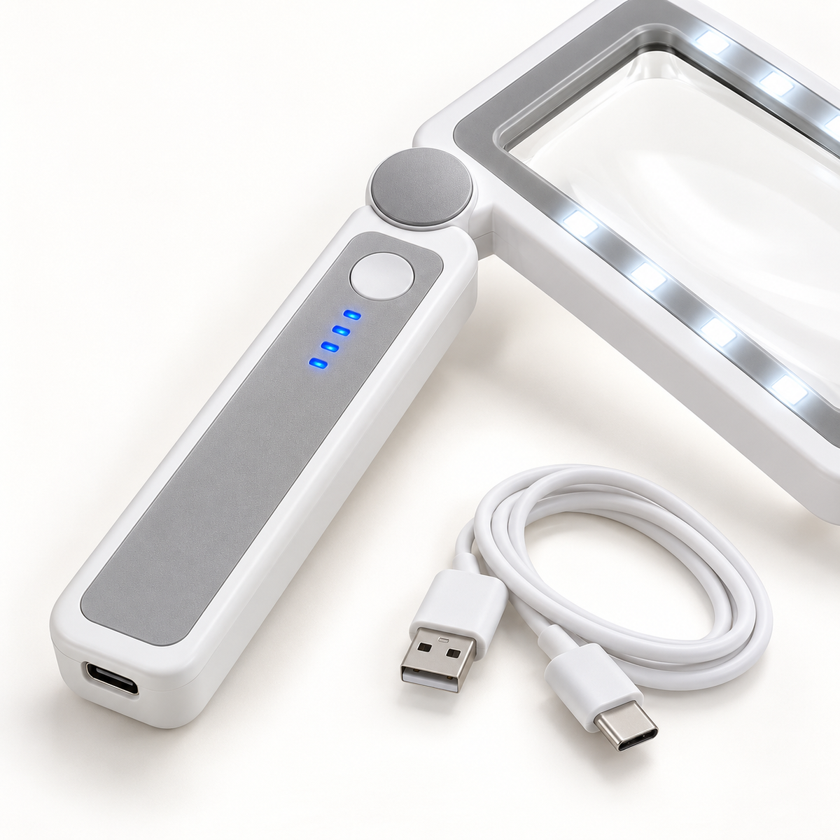 4X Rechargeable LED Magnifying Glass with Folding Handle