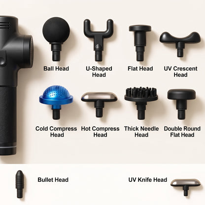 Multi-Angle Extended-Handle Massage Gun with Heat & 10 Attachments