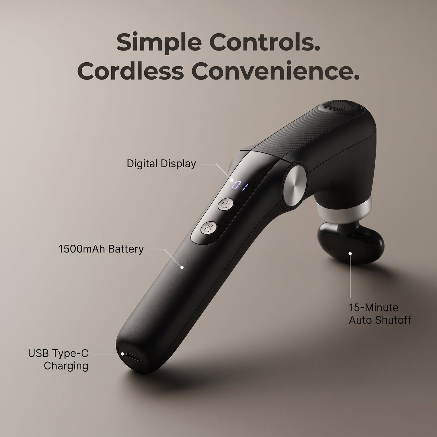 Multi-Angle Extended-Handle Massage Gun with Heat & 10 Attachments