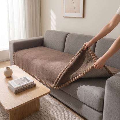 One-Piece Anti-Slip Sofa Cover with Textured Pom-Pom Trim