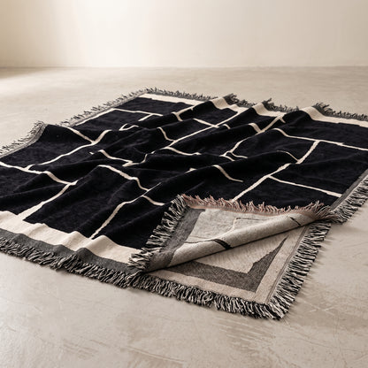 One-Piece Geometric Chenille Sofa Throw Cover with Fringed Edge