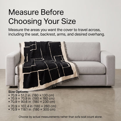 One-Piece Geometric Chenille Sofa Throw Cover with Fringed Edge