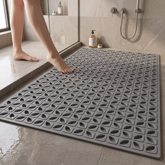 Open-Drain PVC Shower Mat with Suction Base