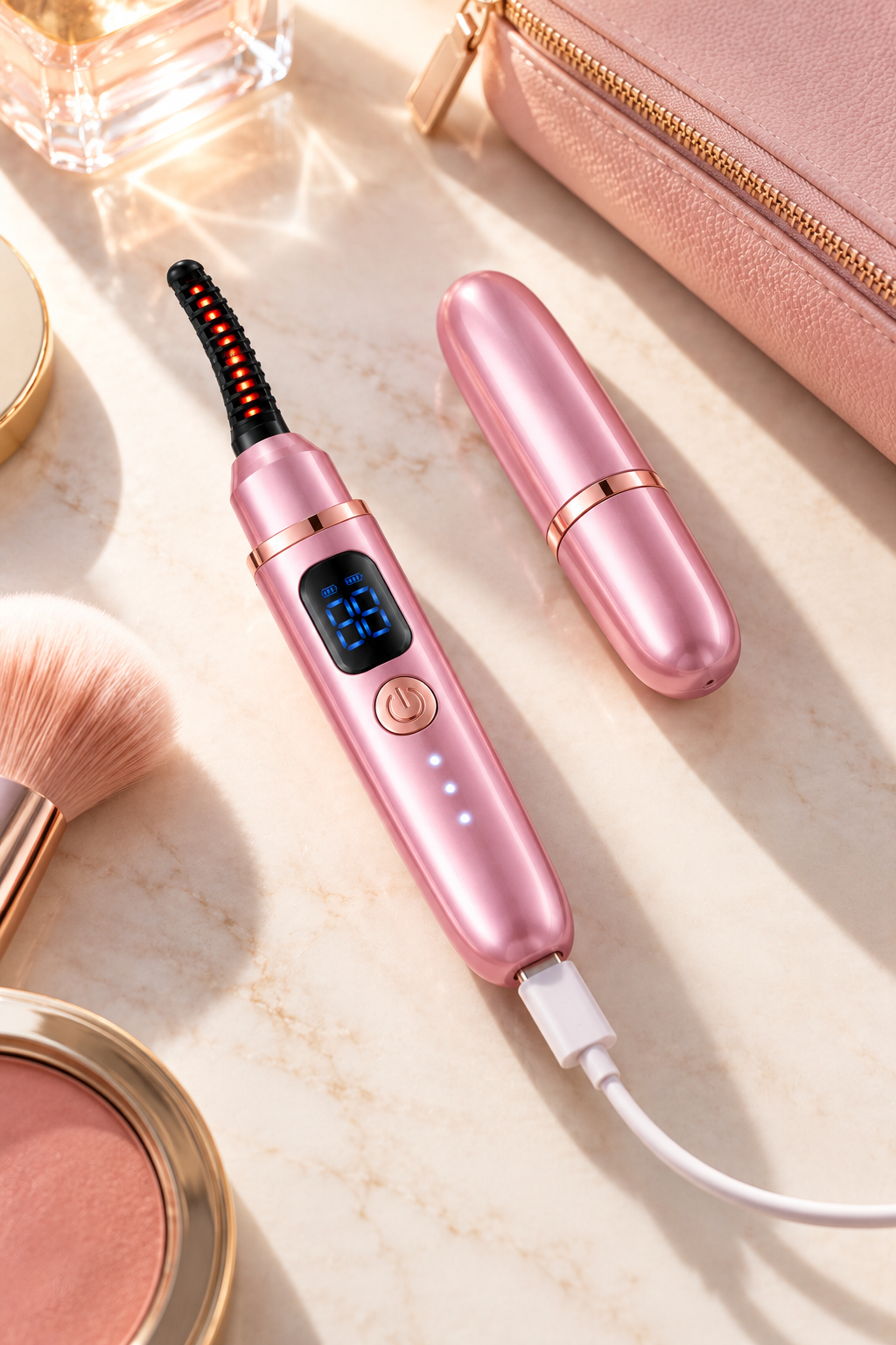 Rechargeable Heated Eyelash Curler with 3 Temperature Settings & Digital Display