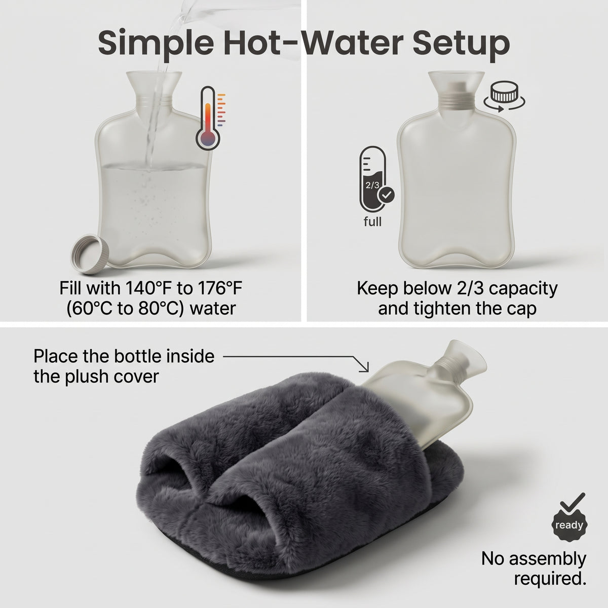 Plush Hot Water Foot Warmer with Removable Bottle Insert