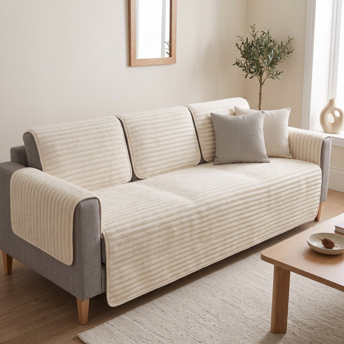 Plush Ribbed Non-Slip Sofa Cover