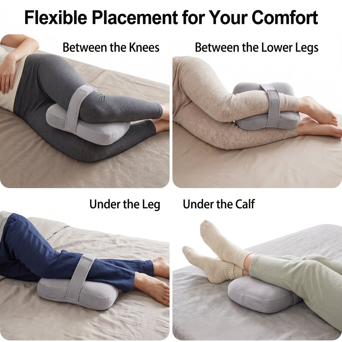 Plush Side Sleeper Knee Pillow with Securing Strap