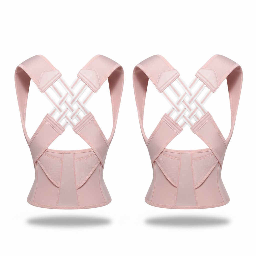 Adjustable posture brace showing cross-strap design