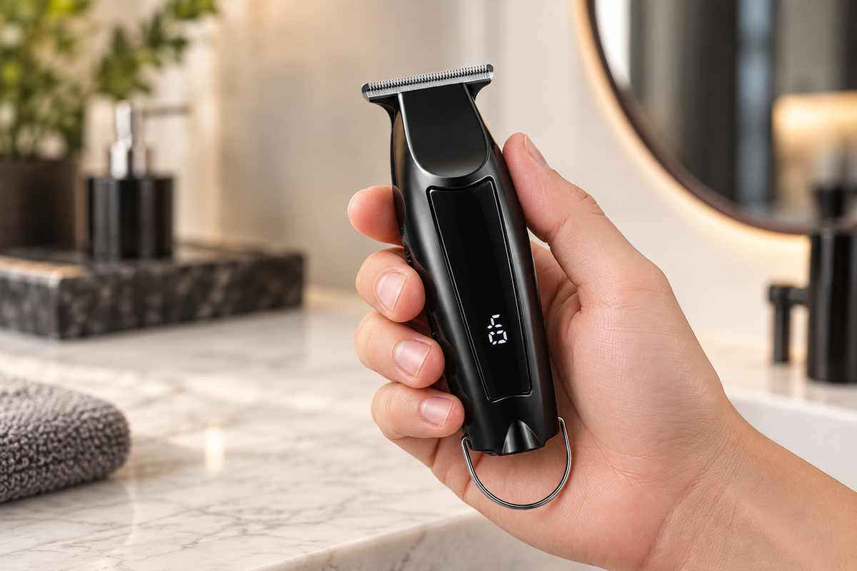 Mini T-Blade Hair Trimmer with LED Display & 4 Guide Combs