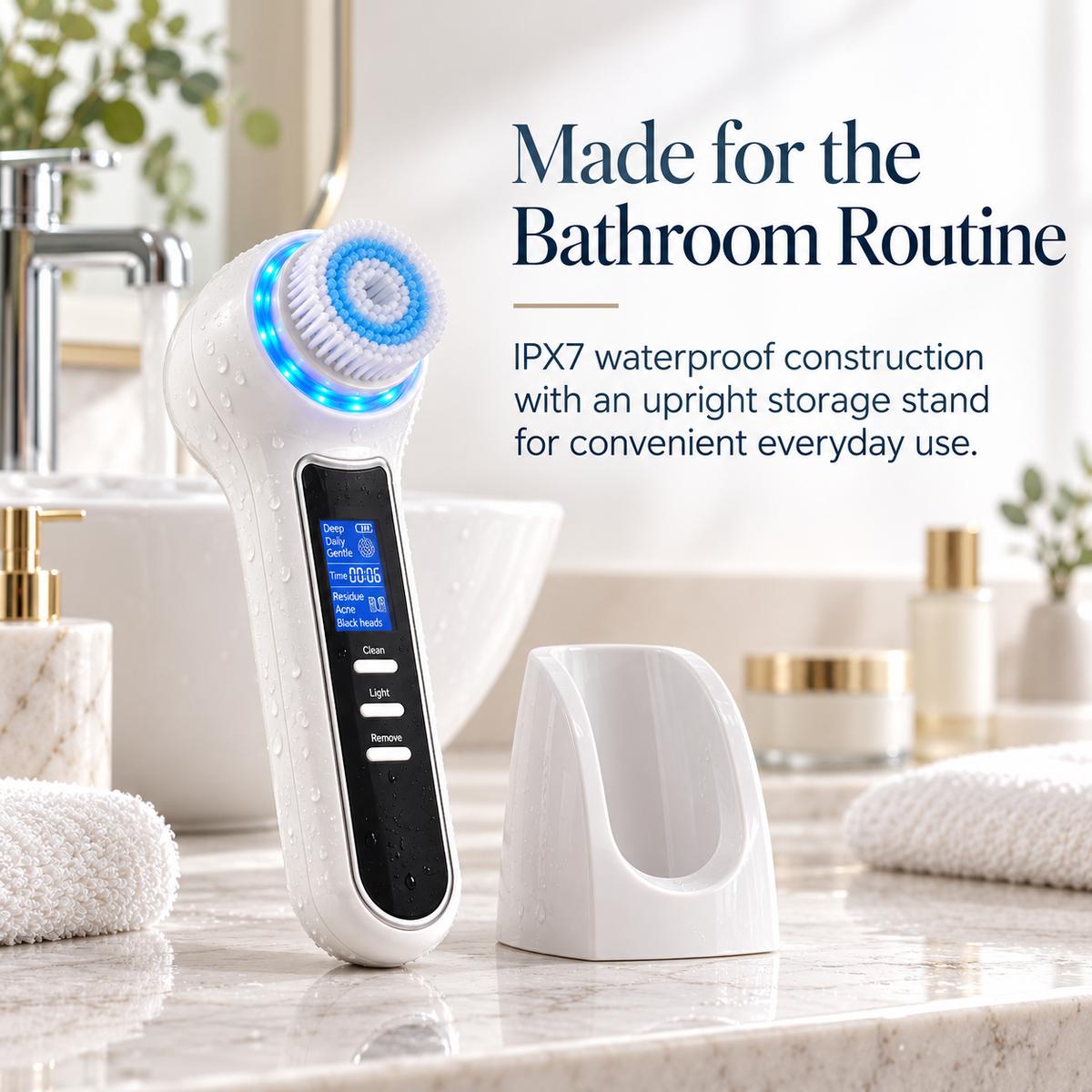 3-in-1 Rotating Facial Cleansing Brush With Suction & Light Modes