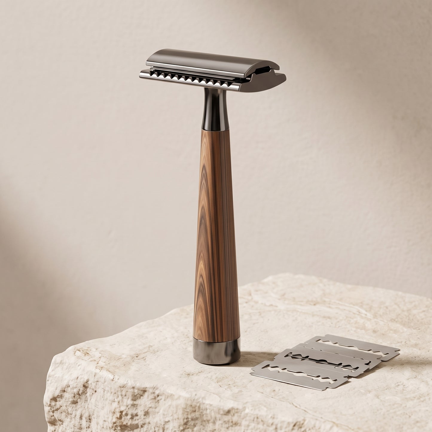 Weighted Double-Edge Safety Razor with Wood-Grain Handle