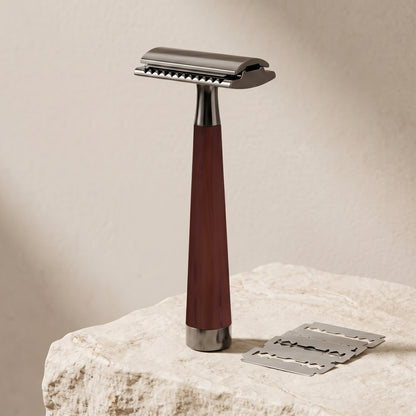 Weighted Double-Edge Safety Razor with Wood-Grain Handle
