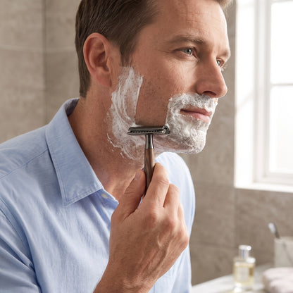 Weighted Double-Edge Safety Razor with Wood-Grain Handle