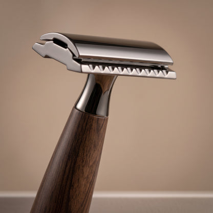 Weighted Double-Edge Safety Razor with Wood-Grain Handle