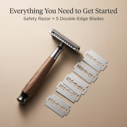 Weighted Double-Edge Safety Razor with Wood-Grain Handle
