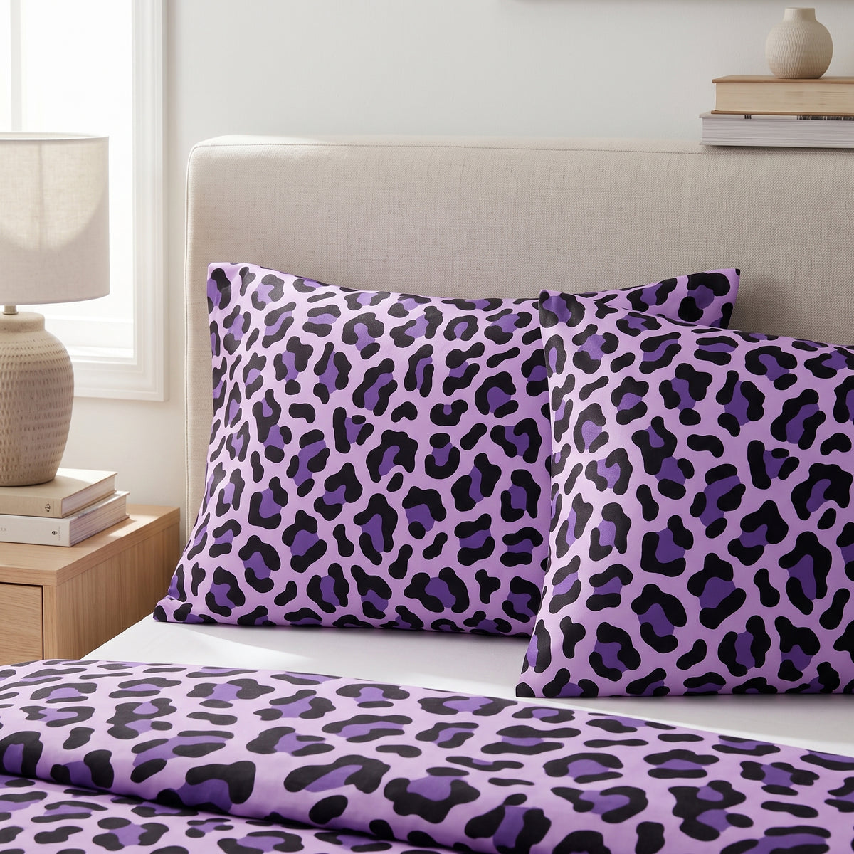 Purple Leopard Print 3-Piece Duvet Cover Set