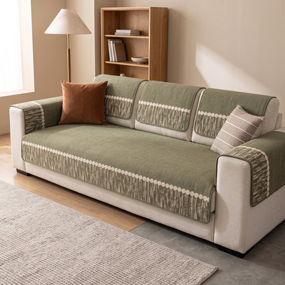 Quilted Non-Slip Modular Sofa Cushion Cover with Woven Border