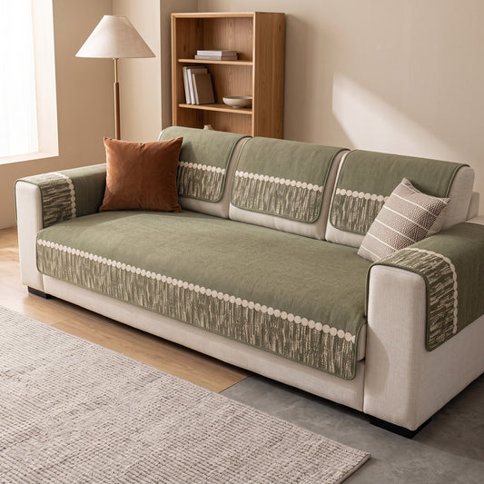 Quilted Non-Slip Modular Sofa Cushion Cover with Woven Border