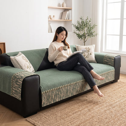 Quilted Non-Slip Modular Sofa Cushion Cover with Woven Border