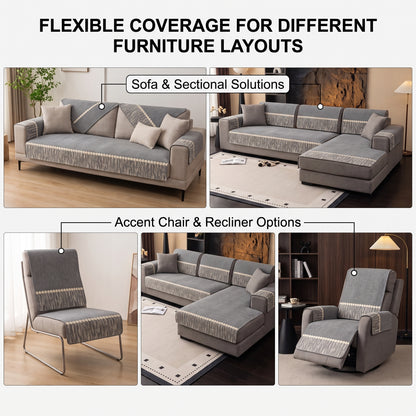 Quilted Non-Slip Modular Sofa Cushion Cover with Woven Border