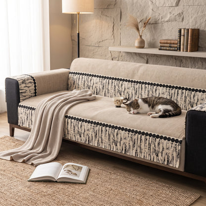 Quilted Non-Slip Modular Sofa Cushion Cover with Woven Border