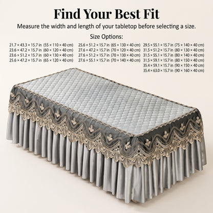 Quilted Velvet Table Cover with Embroidered Lace & Pleated Skirt