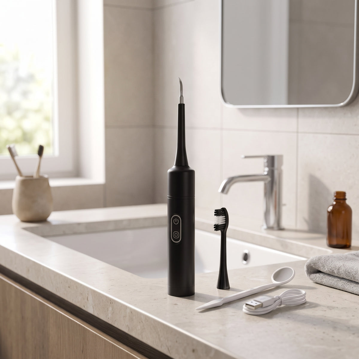 Rechargeable 2-in-1 Dental Cleaning Tool with Brush Head