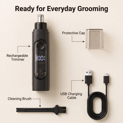 Rechargeable 360° Rotary Nose & Ear Hair Trimmer with Digital Display