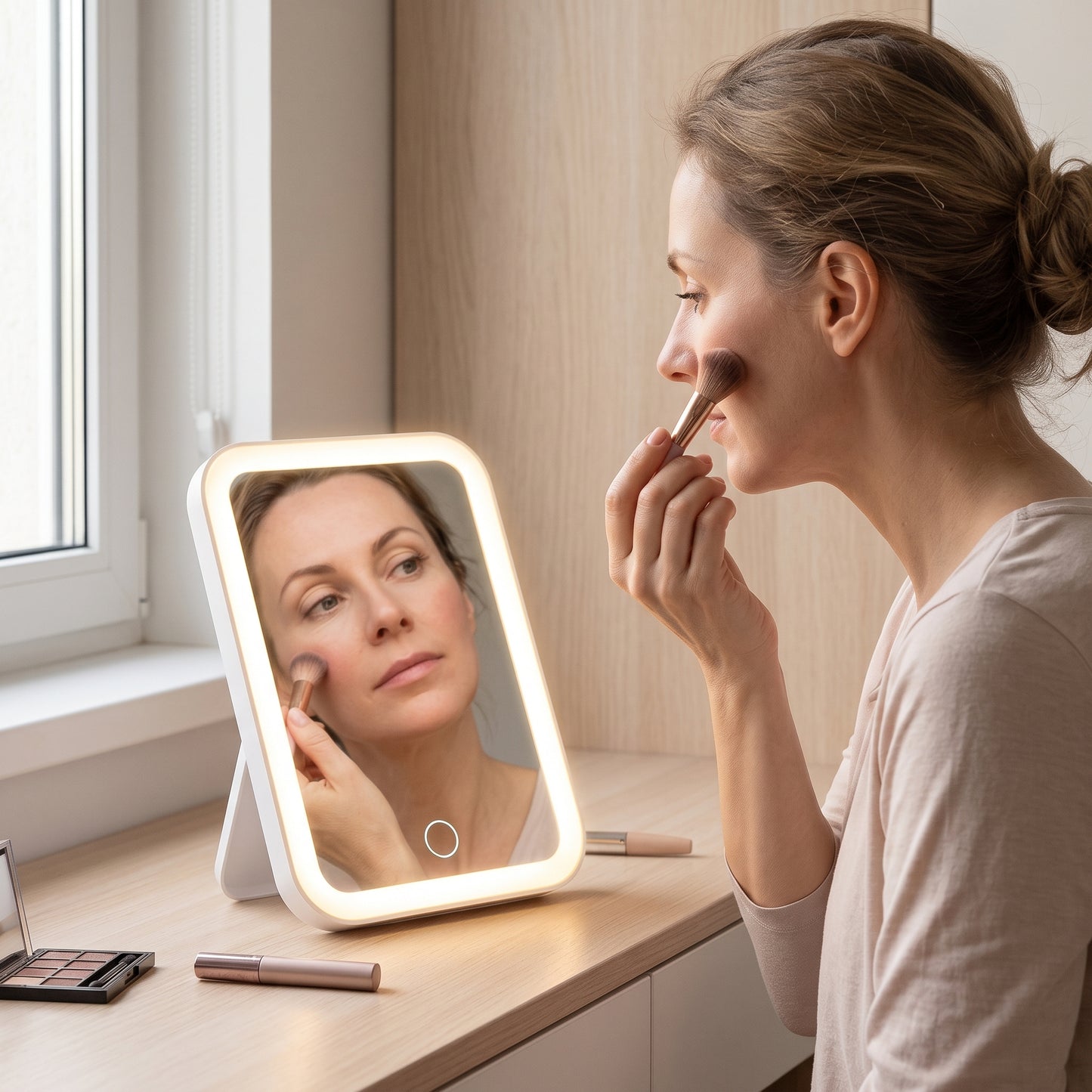 Rechargeable Compact LED Vanity Mirror with 3 Light Tones