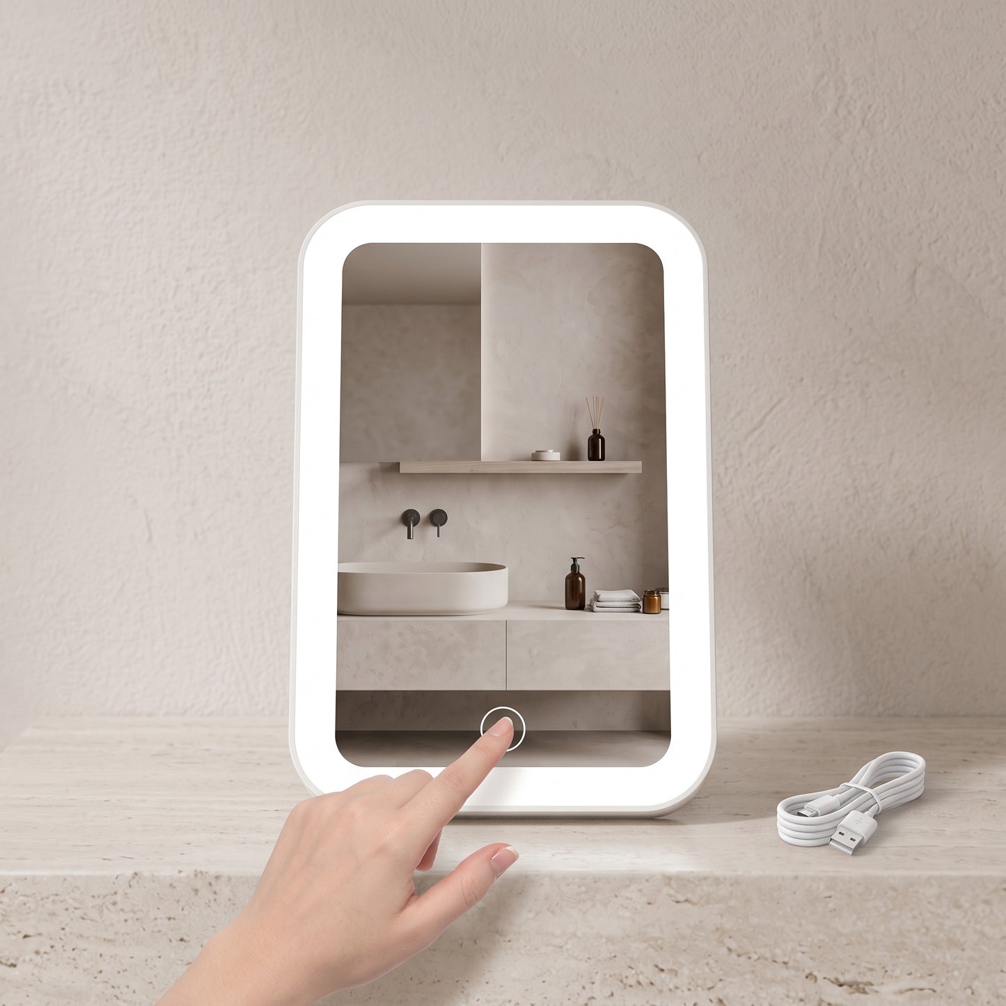 Rechargeable Compact LED Vanity Mirror with 3 Light Tones