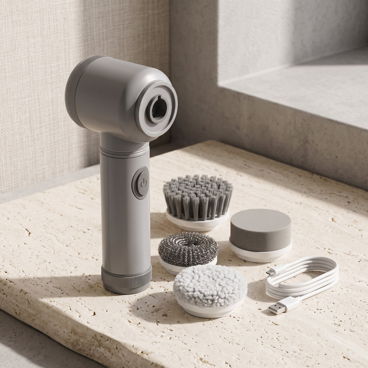 Rechargeable Handheld Spin Scrubber with 5 Cleaning Heads