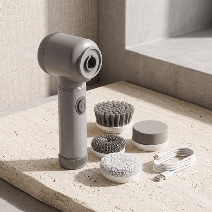 Rechargeable Handheld Spin Scrubber with 5 Cleaning Heads