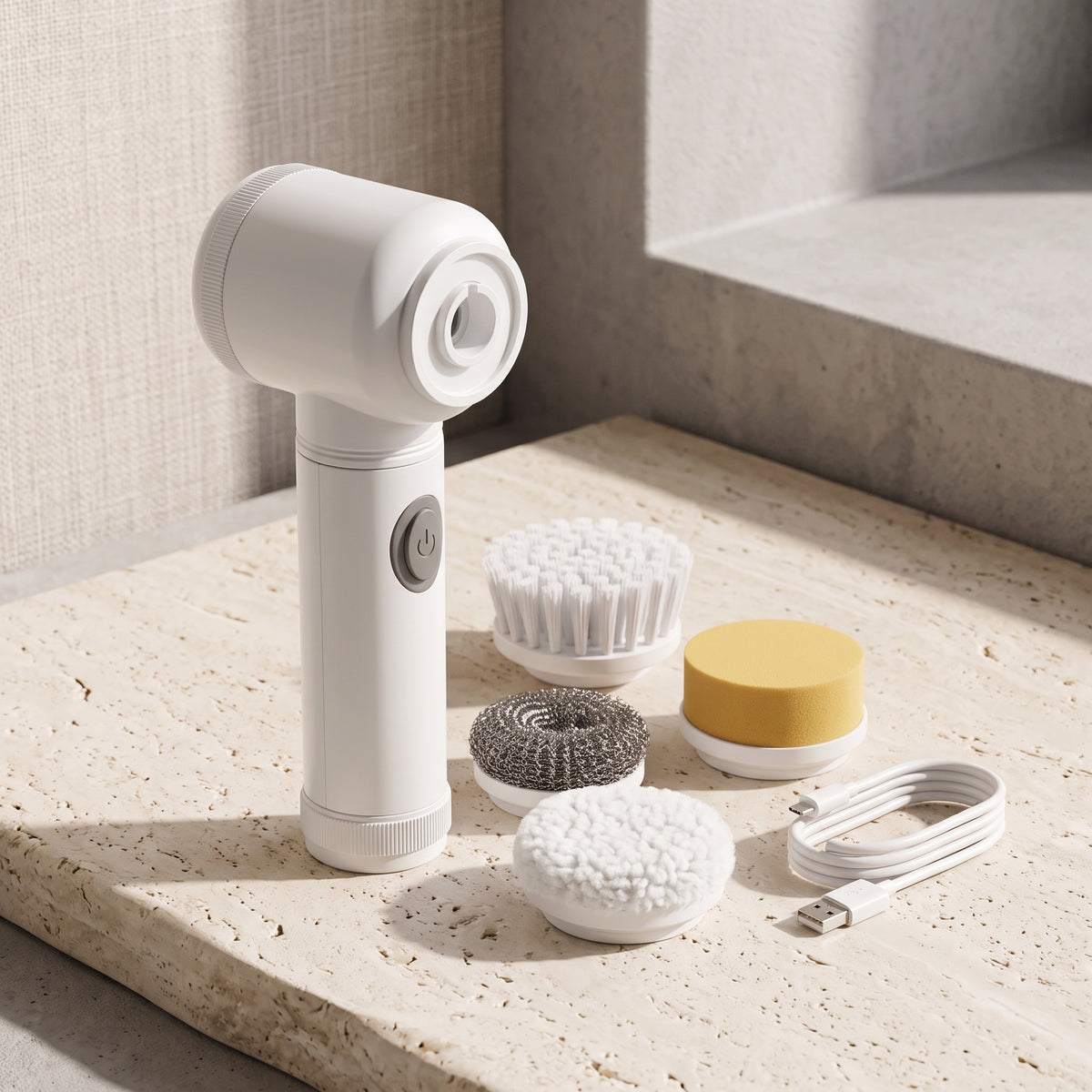 Rechargeable Handheld Spin Scrubber with 5 Cleaning Heads