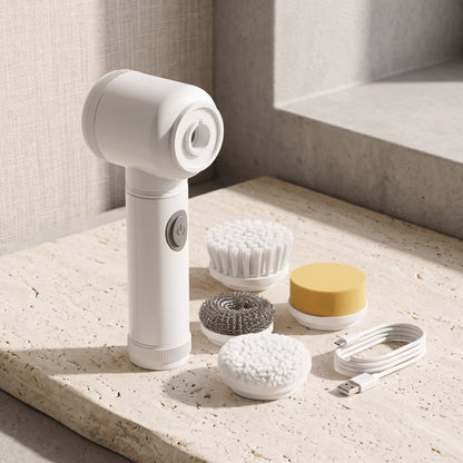 Rechargeable Handheld Spin Scrubber with 5 Cleaning Heads