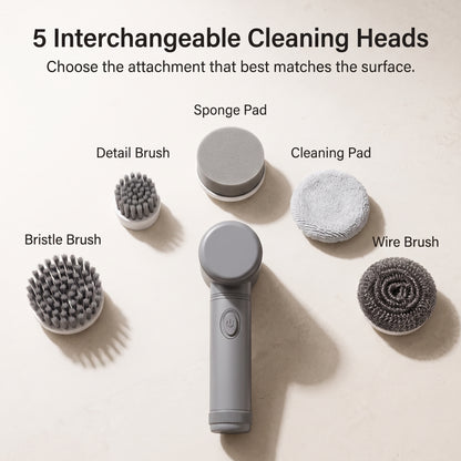 Rechargeable Handheld Spin Scrubber with 5 Cleaning Heads