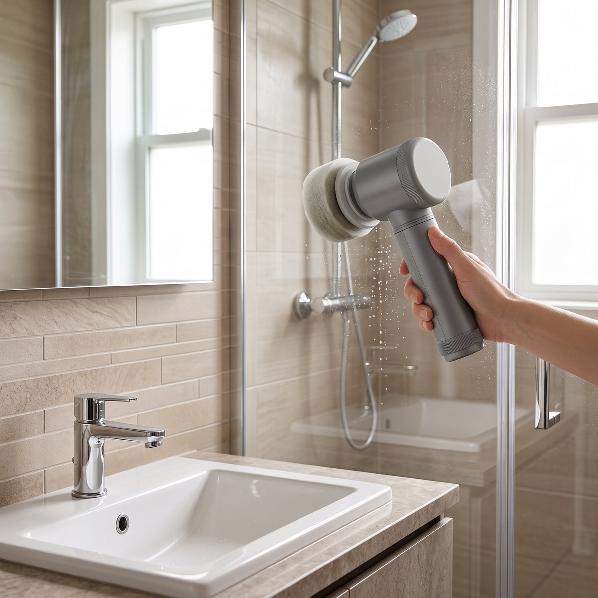 Rechargeable Handheld Spin Scrubber with 5 Cleaning Heads