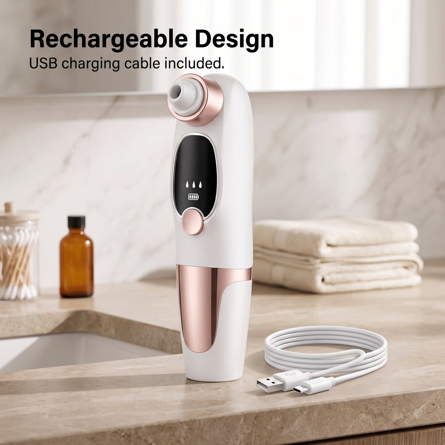 Rechargeable Hydro Suction Facial Pore Cleaner with 6 Interchangeable Tips
