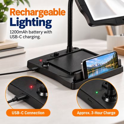 10X Full-Page LED Magnifier with 3-in-1 Flexible Stand