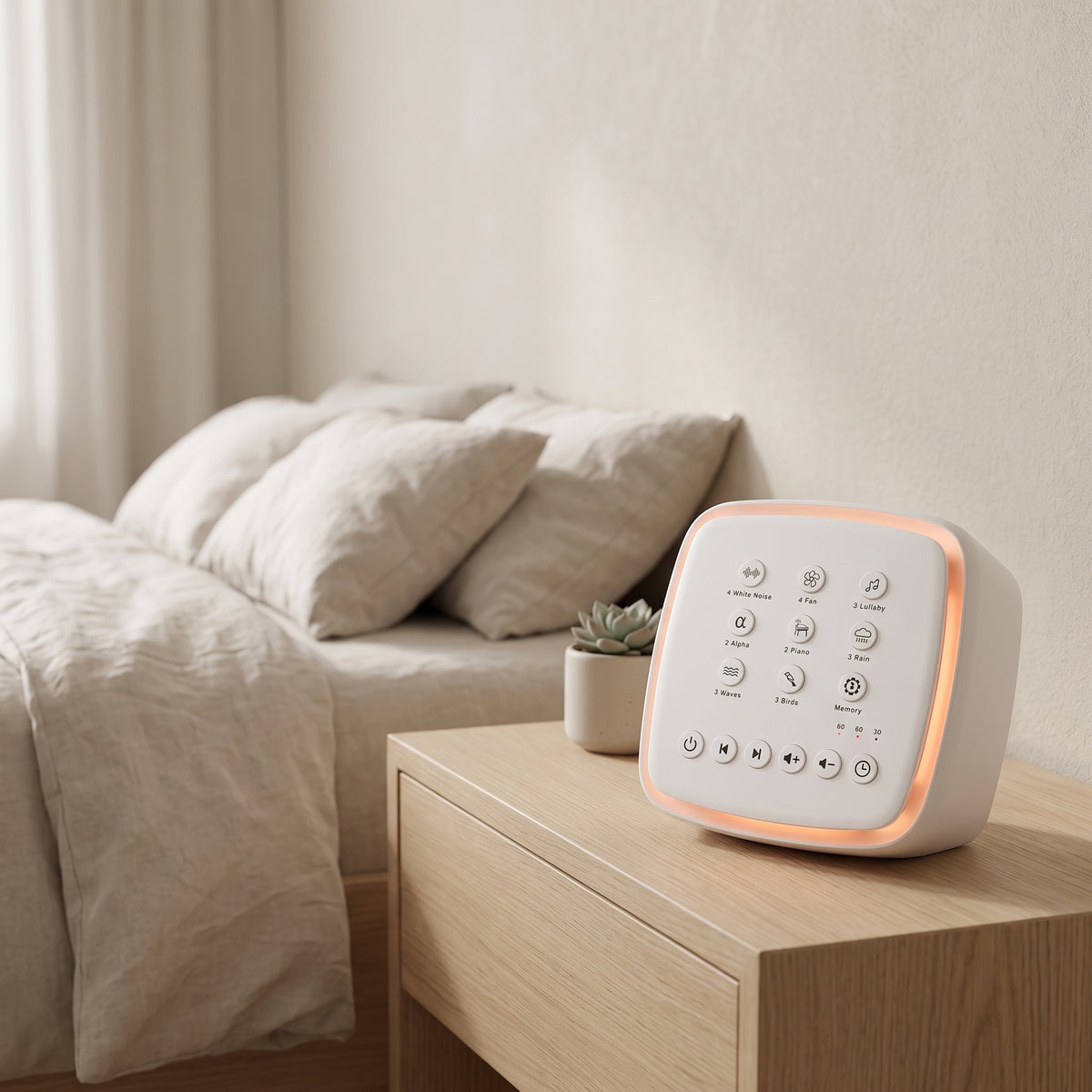 Rechargeable White Noise Machine with 30 Sounds & Warm Night Light