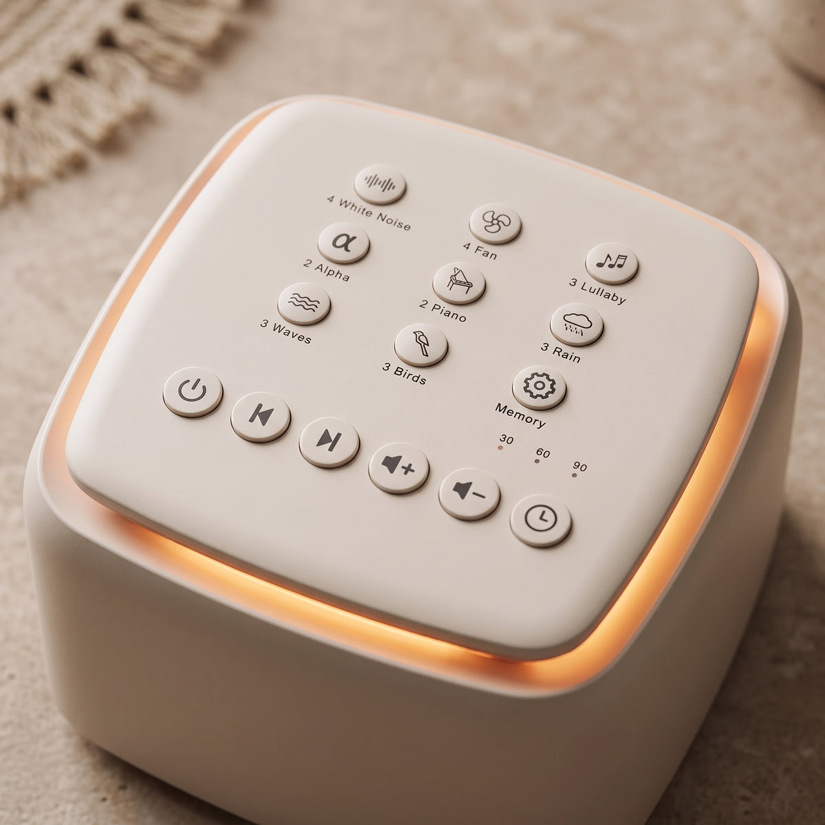 Rechargeable White Noise Machine with 30 Sounds & Warm Night Light
