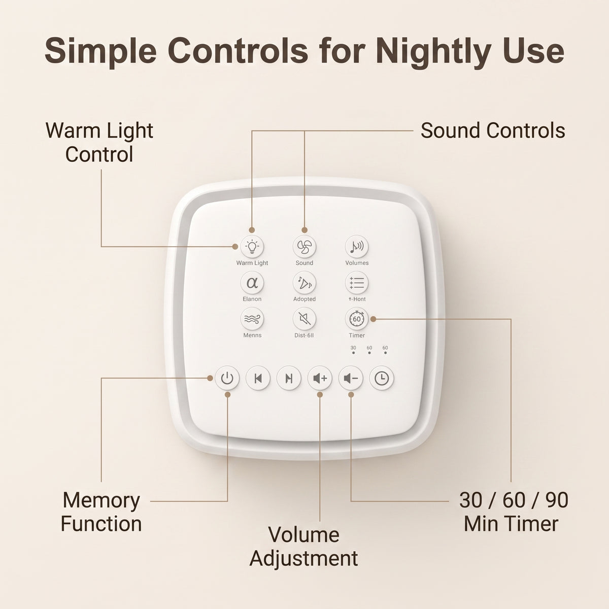 Rechargeable White Noise Machine with 30 Sounds & Warm Night Light