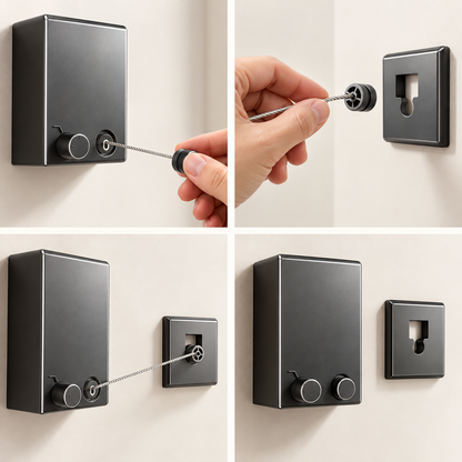 Wall-Mounted Retractable Clothesline with 13.8-Ft Locking Cable