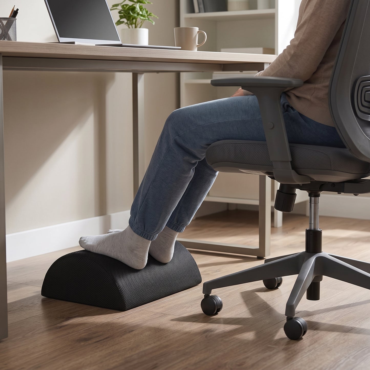 Reversible Ergonomic Under-Desk Foam Footrest with Rocking Support
