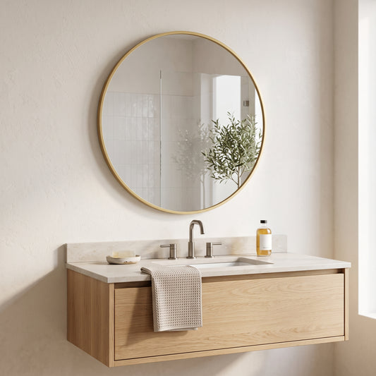 Round Tempered Glass Metal Frame Wall Mirror for Bathroom & Vanity